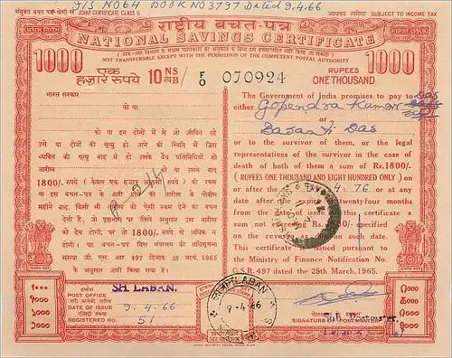 Inde India  National Savings Certificate