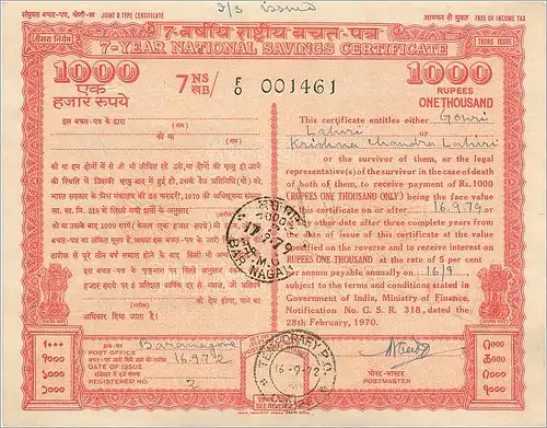 Inde India  National Savings Certificate