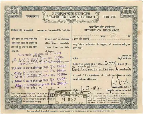 Inde India  National Savings Certificate