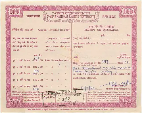 Inde India  National Savings Certificate