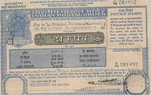 Inde India Postal order