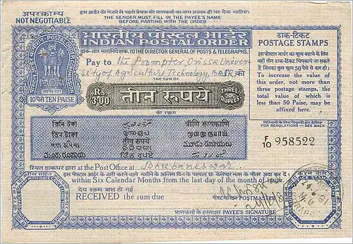 Inde India Postal order