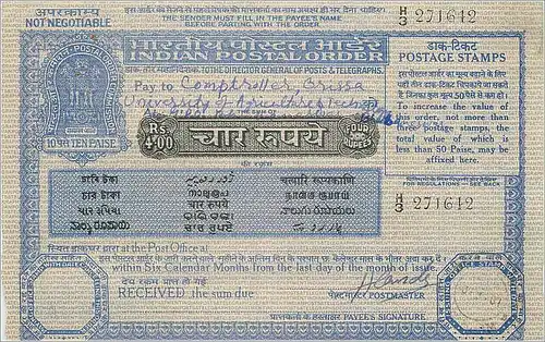 Inde India Postal order