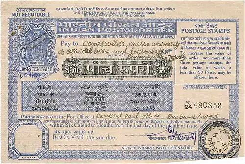 Inde India Postal order