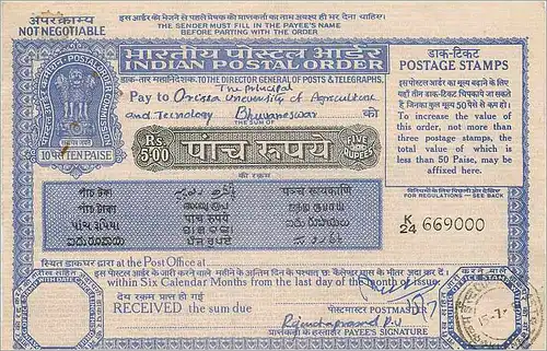 Inde India Postal order