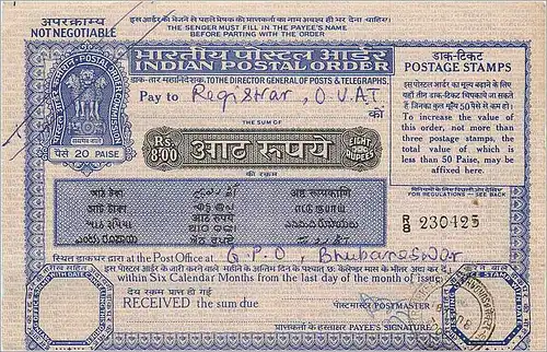 Inde India Postal order