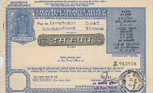 Inde India Postal order