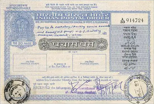 Inde India Postal order