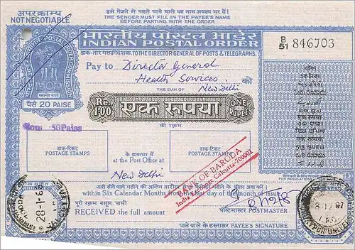 Inde India Postal order