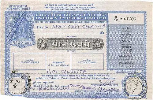 Inde India Postal order