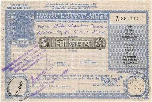 Inde India Postal order