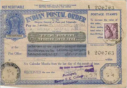 Inde India Money order Lion