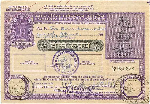 Inde India Money order Lion