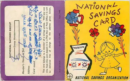 Inde India National Savings Card Enfant Fleurs