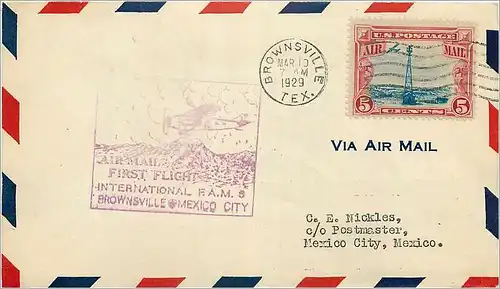 Lettre Cover Etats-Unis First Flight Brownsville Mexico 1929