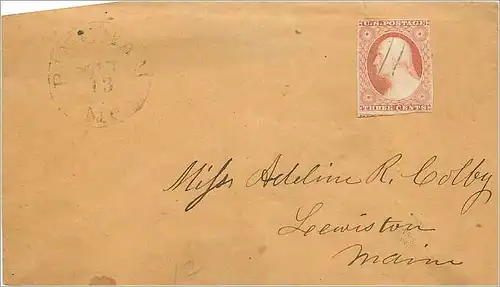 Lettre Cover Etats-Unis 3c Binheam to Lewiston Maine