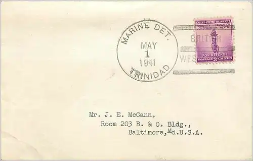 Lettre Cover Etats-Unis Marine Det Trinidad 1941