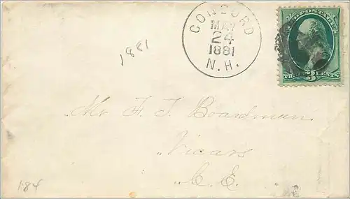 Lettre Cover Etats-Unis 3c Concord 1881