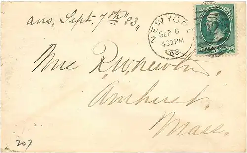 Lettre Cover Etats-Unis 3c New York 1883