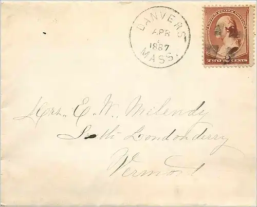 Lettre Cover Etats-Unis 2c Danvers 1887