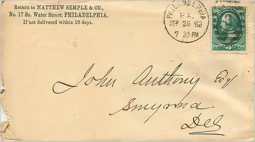 Lettre Cover Etats-Unis 3c Philadelphia  1883