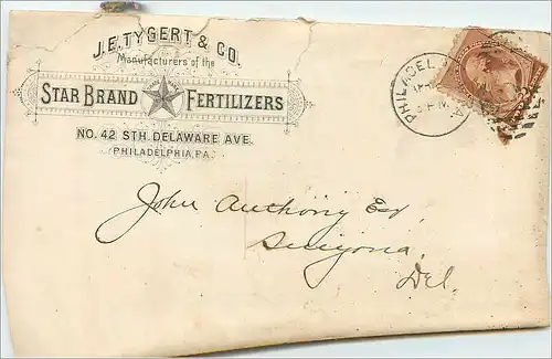 Lettre Cover Etats-Unis 2c Philadelphia Star Brand fertilizers