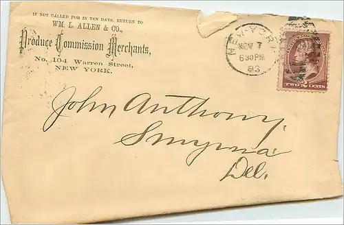 Lettre Cover Etats-Unis 2c Allen 1883