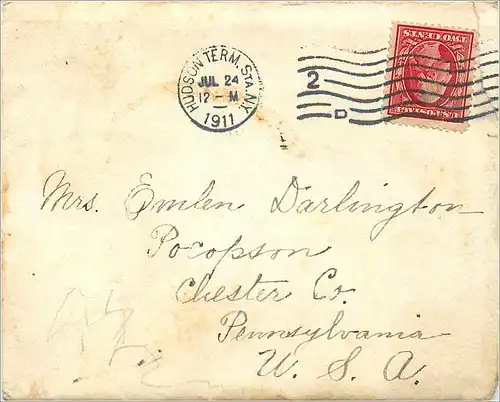 Lettre Cover Etats-Unis 2c Hudson 1911