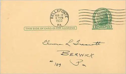 Lettre Cover Etats-Unis 1c 1933 Bellefonte