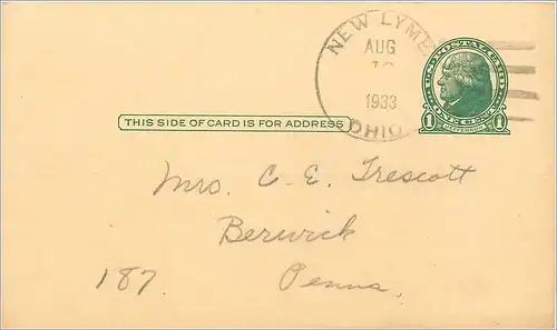 Lettre Cover Etats-Unis 1c 1933 New Lyme