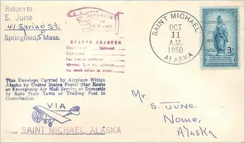 Lettre Cover Etats-Unis 3c 1950 Saint Michael Alaska Polar Theme Polaire