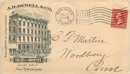 Lettre Cover Etats-Unis 2c Dewell Grocers New Haven 1902