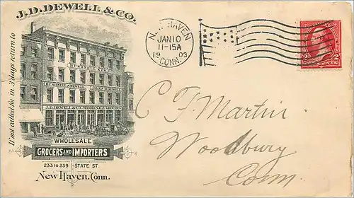 Lettre Cover Etats-Unis 2c Dewell Grocers New Haven 1903