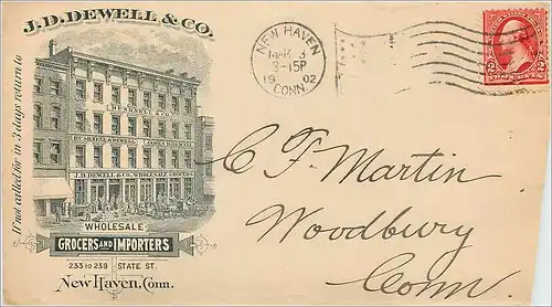 Lettre Cover Etats-Unis 2c Dewell Grocers New Haven 1902