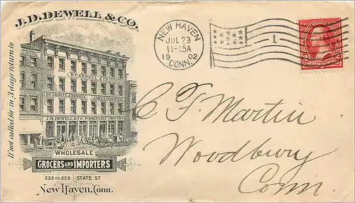 Lettre Cover Etats-Unis 2c Dewell Grocers New Haven 1902