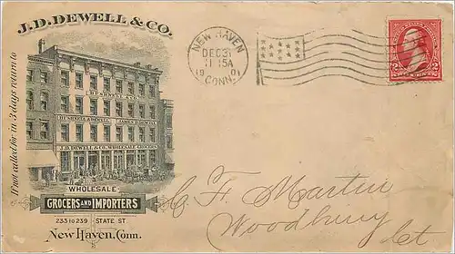 Lettre Cover Etats-Unis 2c Dewell Grocers New Haven 1901