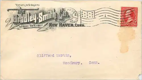 Lettre Cover Etats-Unis 2c Bradely Smith New Haven 1902