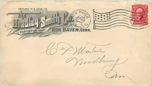 Lettre Cover Etats-Unis 2c Bradley Smith Co New Haven 1903