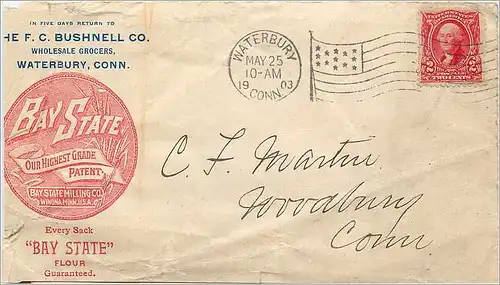 Lettre Cover Etats-Unis 2c Bay State Grocers Waterbury Conn