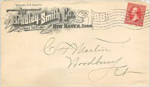 Lettre Cover Etats-Unis 2c Bradley Smith Co New Haven 1902