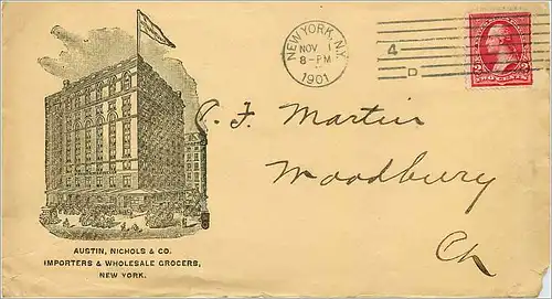 Lettre Cover Etats-Unis 2c Austin Nichols Grocers New York 1902