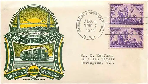 Lettre Cover Etats-Unis Highway Post Office 1941 Autobus