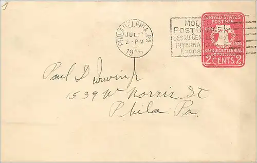 Lettre Cover Etats-Unis Slogan Model Post Office Philadelphia