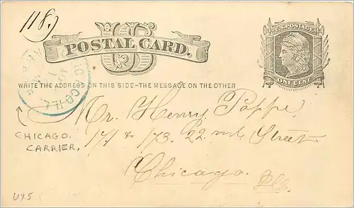 Lettre Cover Etats-Unis Stationary 1875 to Chicago