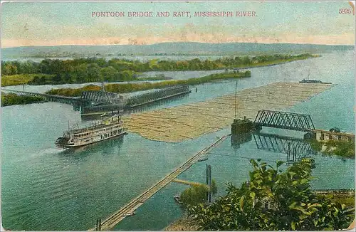 Ansichtskarte AK Pontton Bridge and Raft Mississipi River