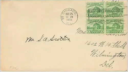 Lettre Cover Etats-Unis FDC 1933 Chicago Century of progress