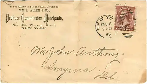 Lettre Cover Etats-Unis 2c Allen New York 1883