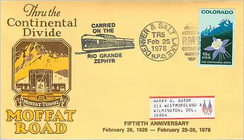 Lettre Cover Etats-Unis Colorado Denver & Salt Lake 1978 Moffat Road