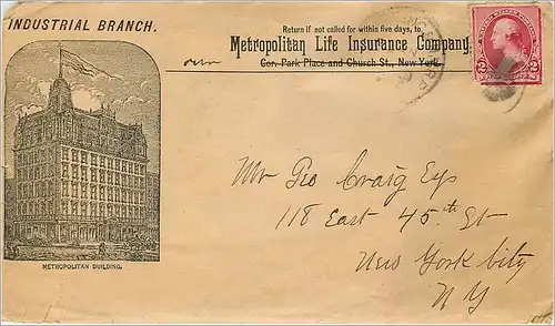 Lettre Cover Etats-Unis Metropolitan Life Inusance Building