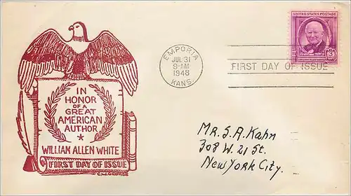 Lettre Cover Etats-Unis FDC William Allen White Emporia 31 JUL 1948 Aigle Eagle